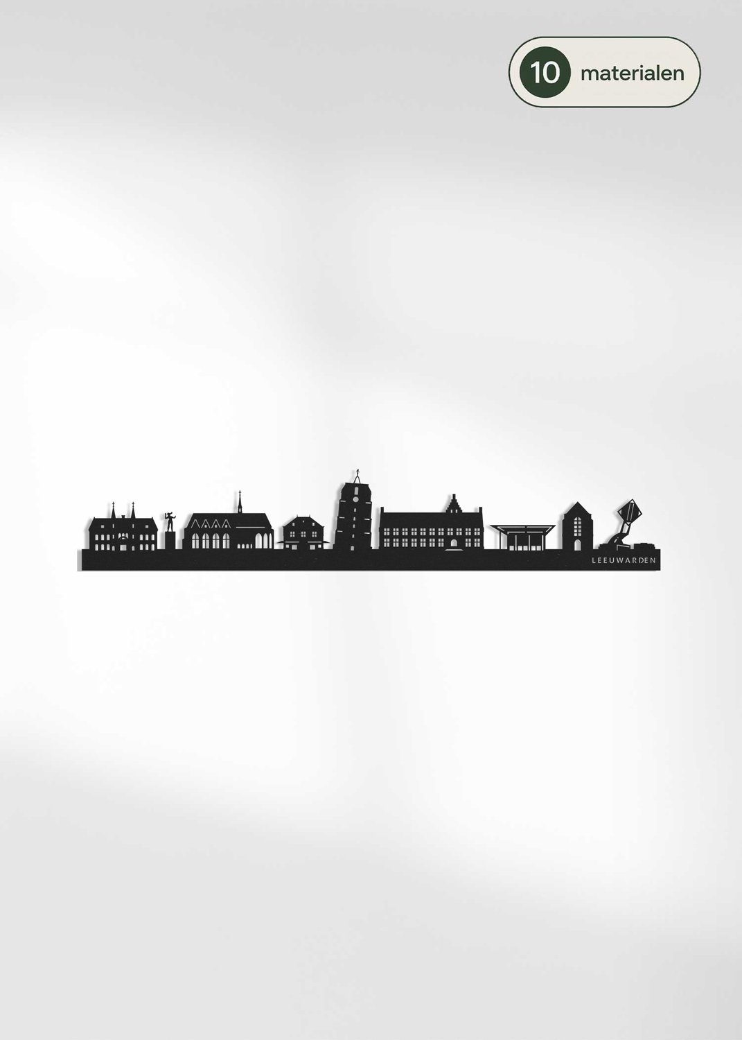 Houten Skyline Leeuwarden | Wanddecoratie voor aan de muur | Zwart MDF | 70 x 13 cm