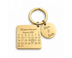 Bruiloft Sleutelhanger met Trouwdatum en Namen Goud