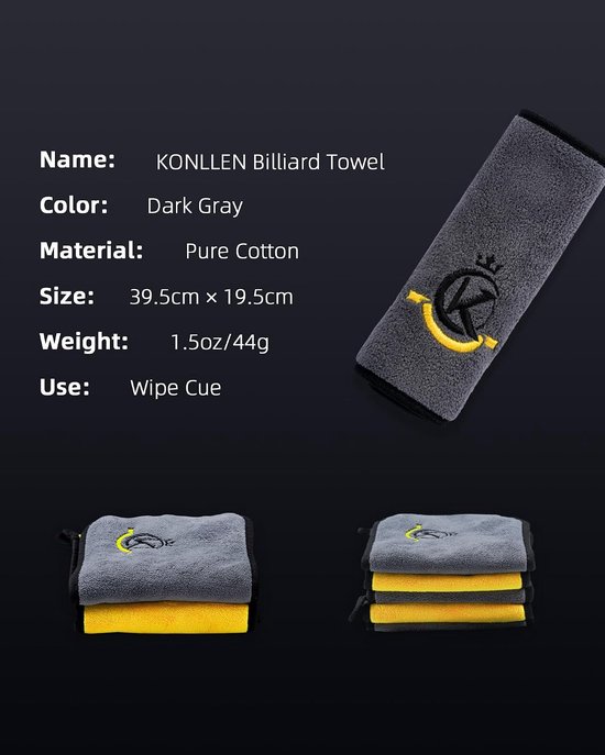 Biljart keu handdoek - 100% katoen zwart - schoonmaakaccessoires voor 8-ball pool - onderhoudset - ServiceTopper — afbeelding 3