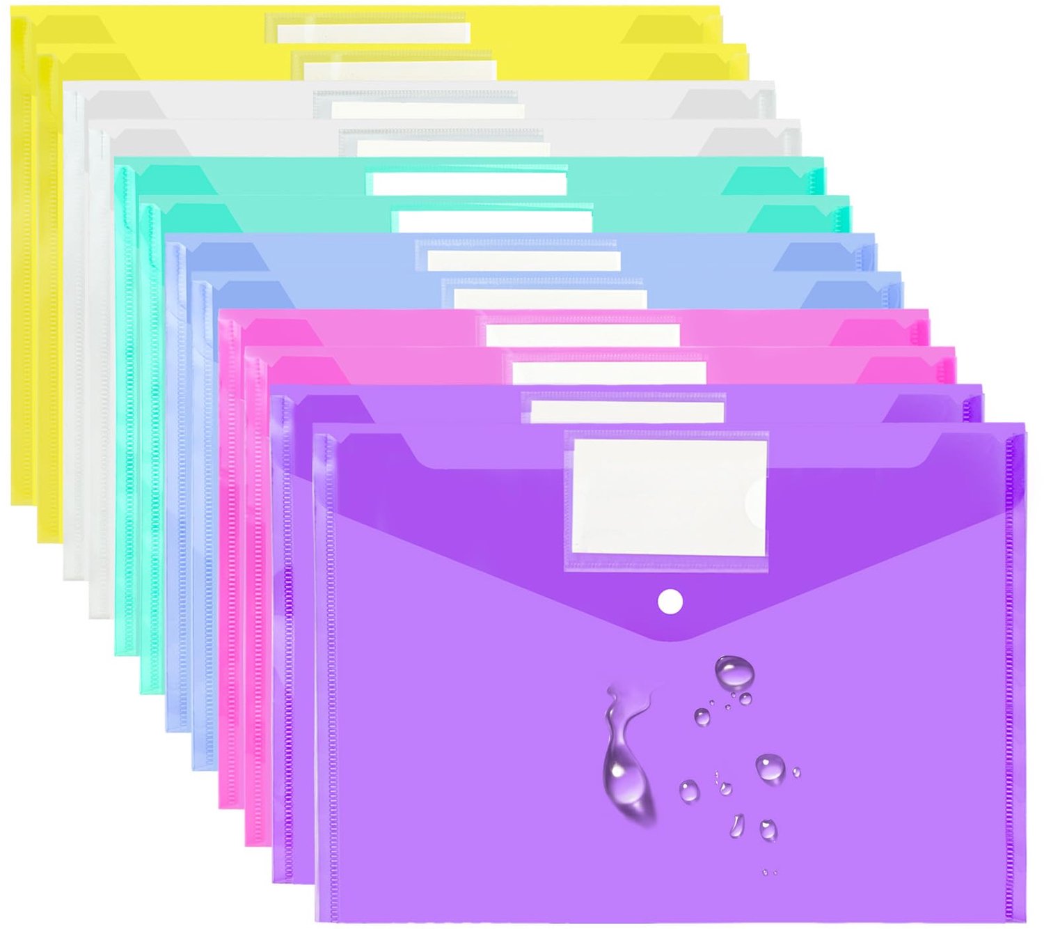 12 Stuks Plastic Enveloppen - A4 met Drukknoop en Label