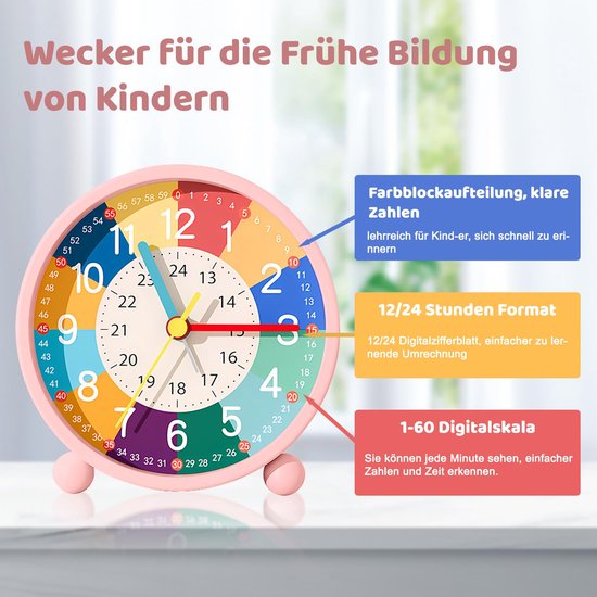 Kinderwekker met Nachtlampje en Zachte Wektoon - Roze — afbeelding 3