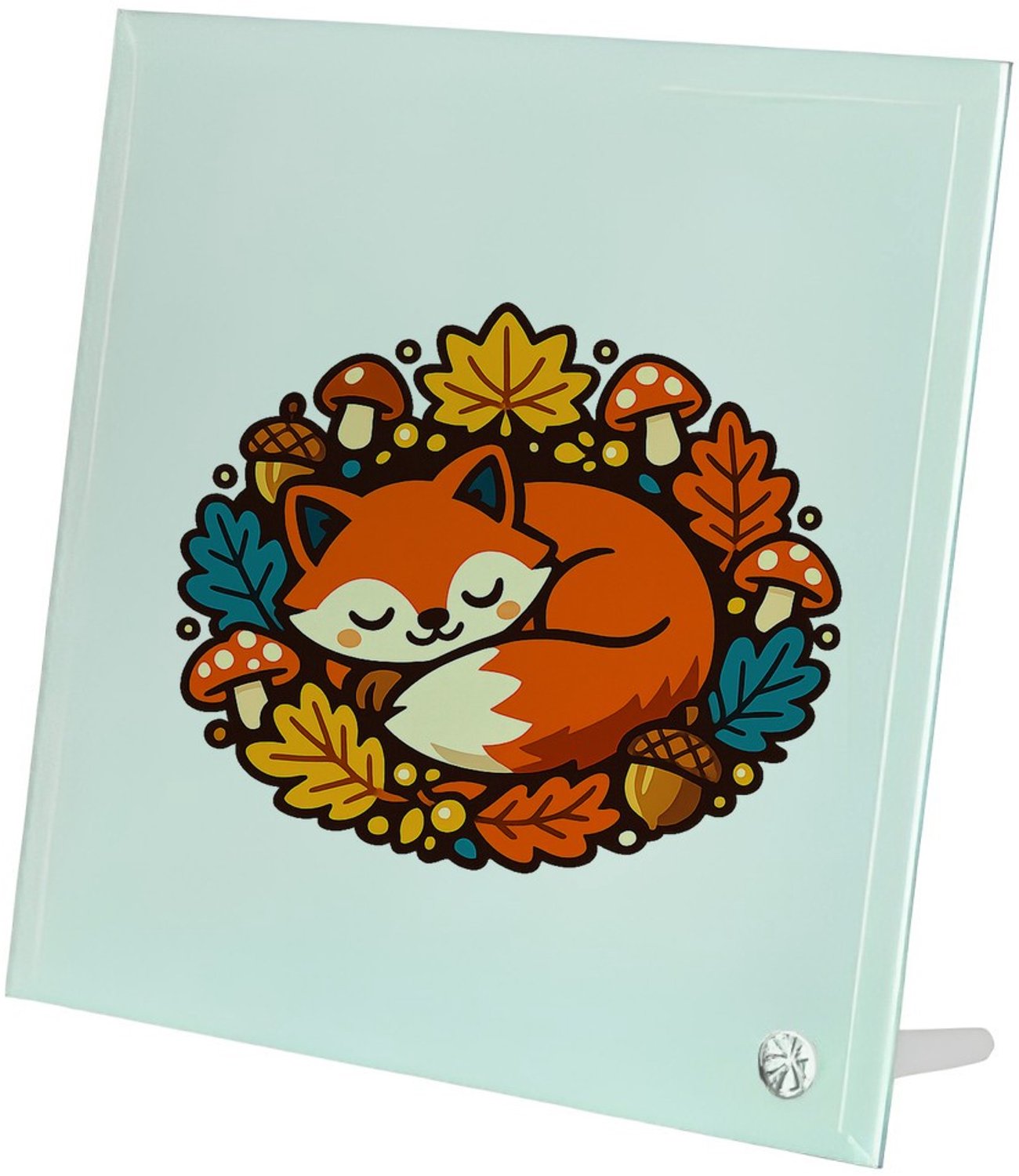 Mr Cadeautjes Glasframe 20 x 20 - design Slapende vos in herfstkrans | cadeau Wit