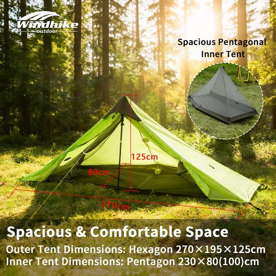 Ultralichte Trekkingtent zonder Stangen voor 1 Persoon — afbeelding 3