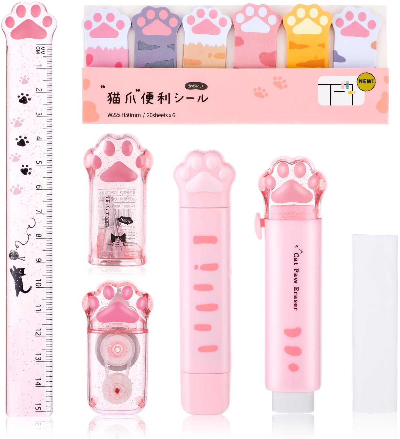 Leuke Kattenpoot Briefpapier Set - 7 Stuks Kawaii Schoolbenodigdheden