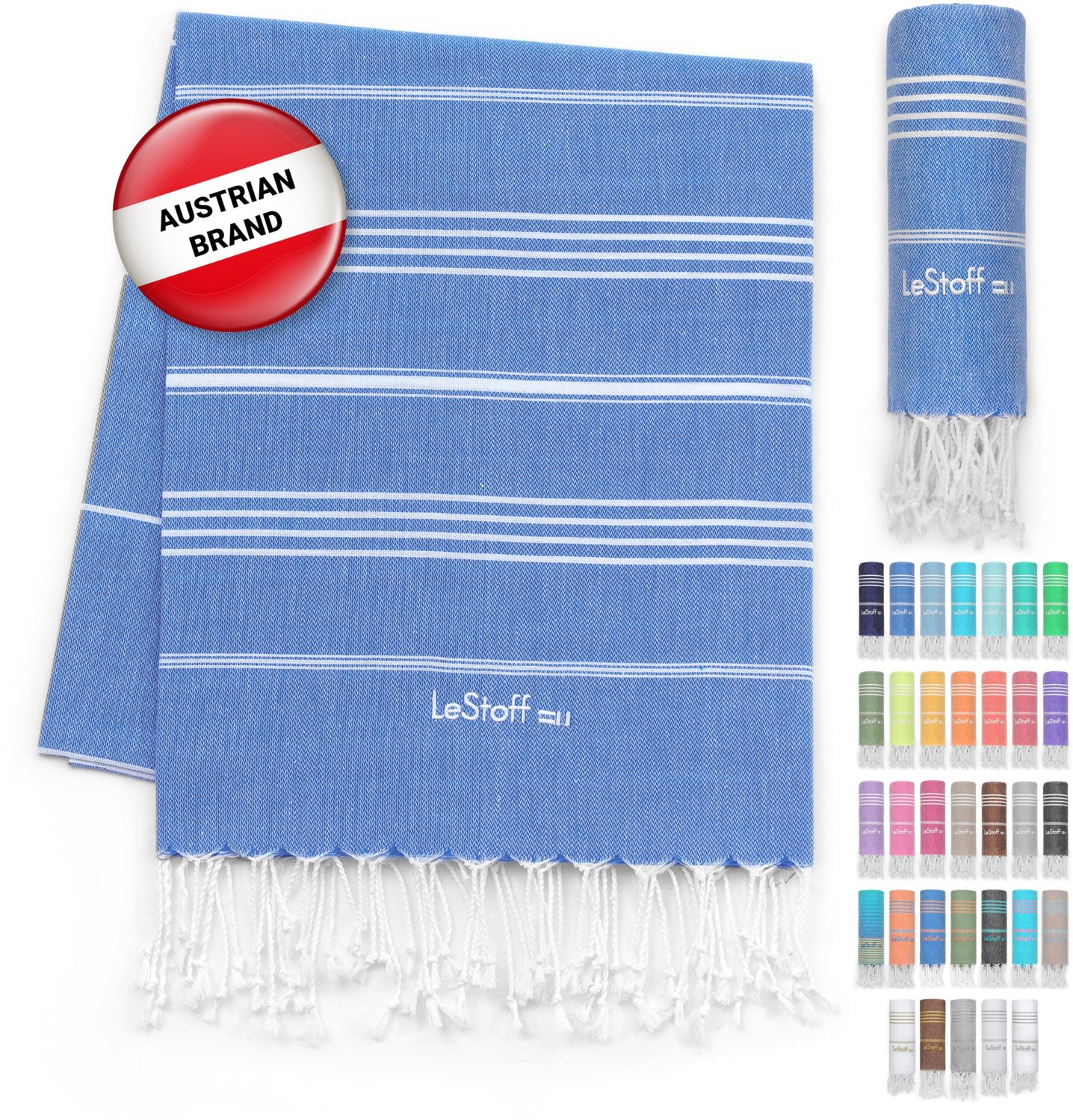 Hamamdoek Sauna Handdoek 100% Biologisch Katoen - 95x180 cm - Hemelsblauw - Voorgewassen, Lichtgewicht, Absorberend en Sneldrogend