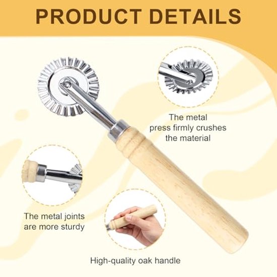 Pasta Snijder met Wielen - Houten Handvat — afbeelding 3