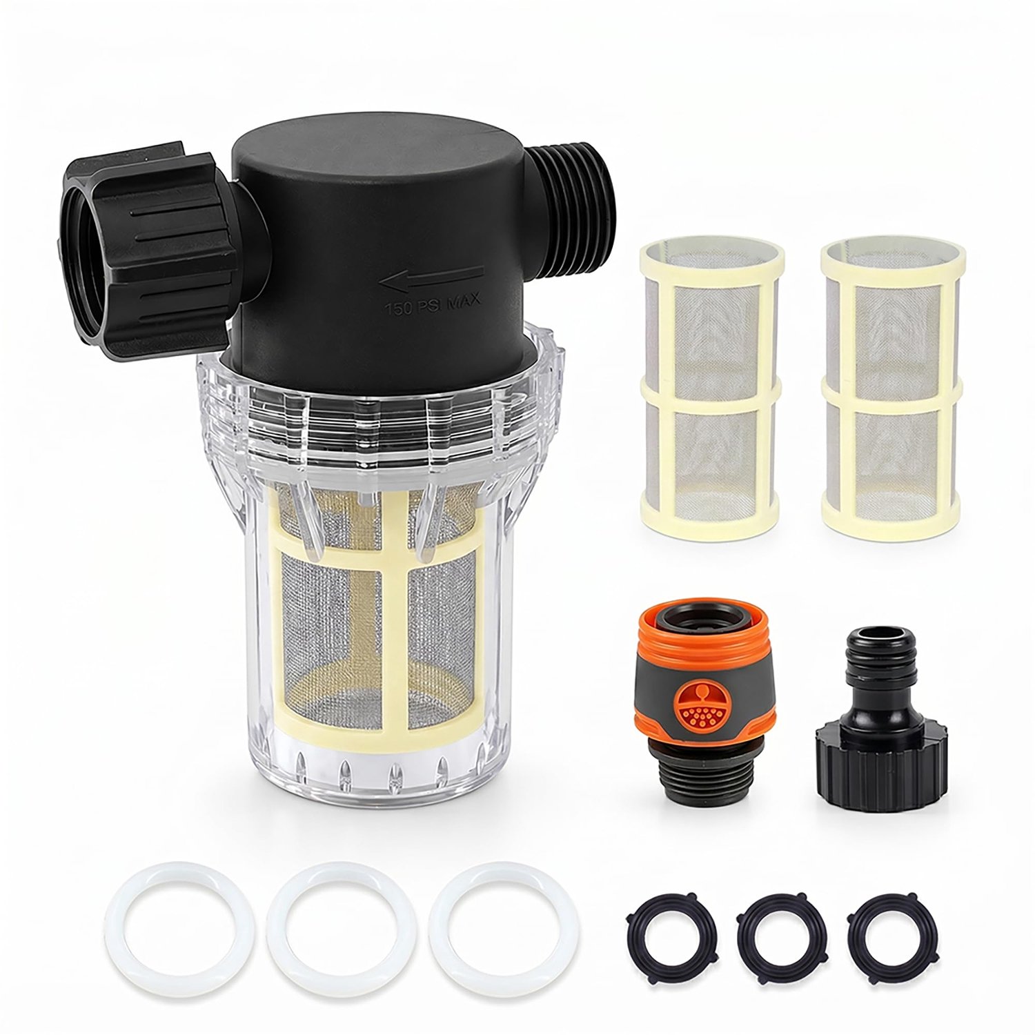 60 Mesh Tuinslangfilter met Snelsluiting en 2 Vervangingszeven