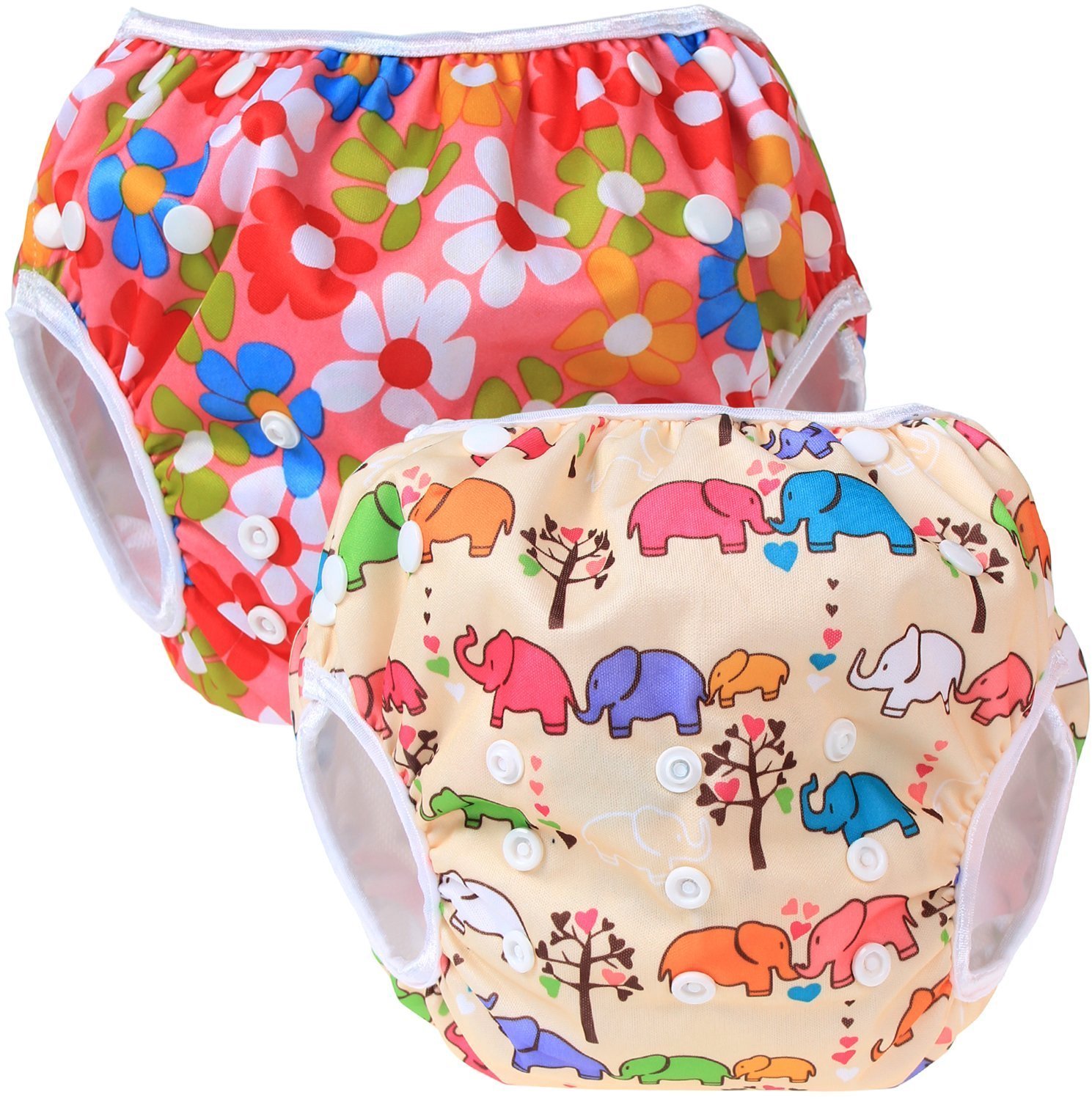 Herbruikbare Zwemluier voor Baby's, 2-Packs, Roze + Olifanten