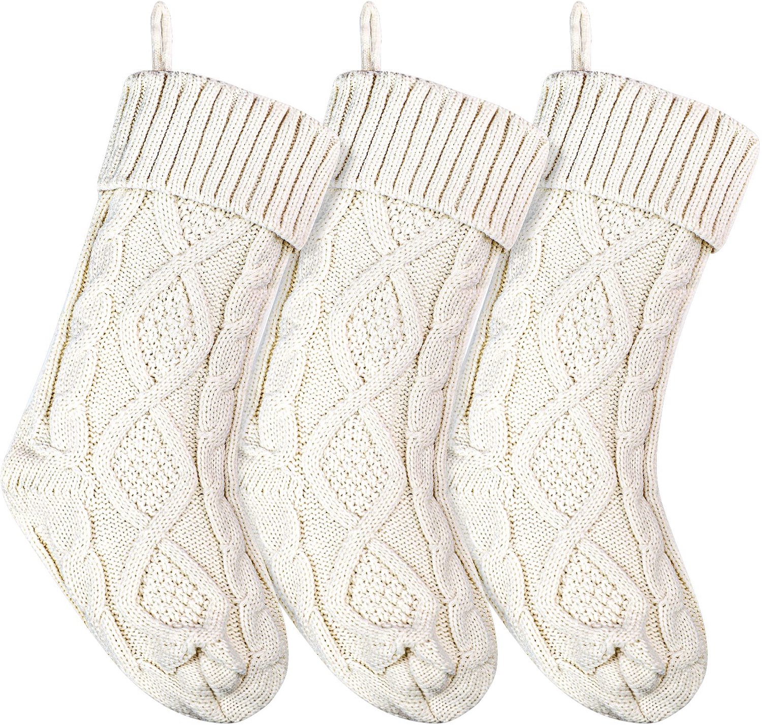 Gebreide Kerstockings - Dubbelzijdig - Ivoor, 3 stuks