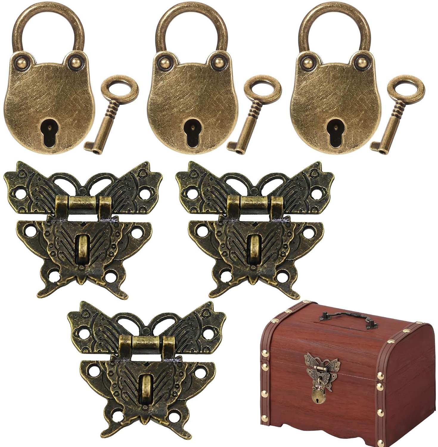 Antieke Vintage Hangsloten - 3 Stuks voor Sieraden Dozen en Kasten