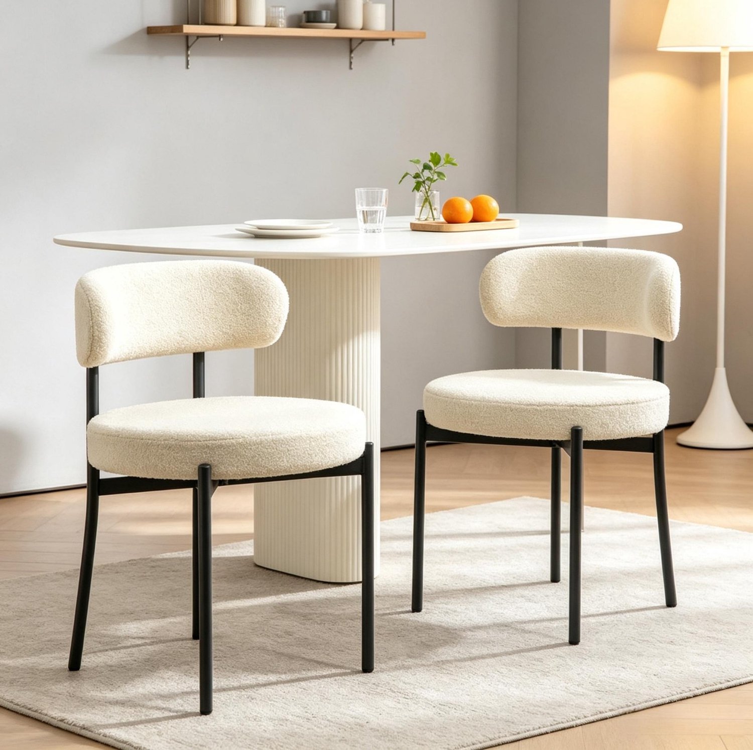 HAUSS SPOLE Eetkamerstoelen - Set van 2 - Gestoffeerde Zitting en Rugleuning - Stalen Poten met Vloerbescherming - Voor Eetkamer en Keuken - Beige