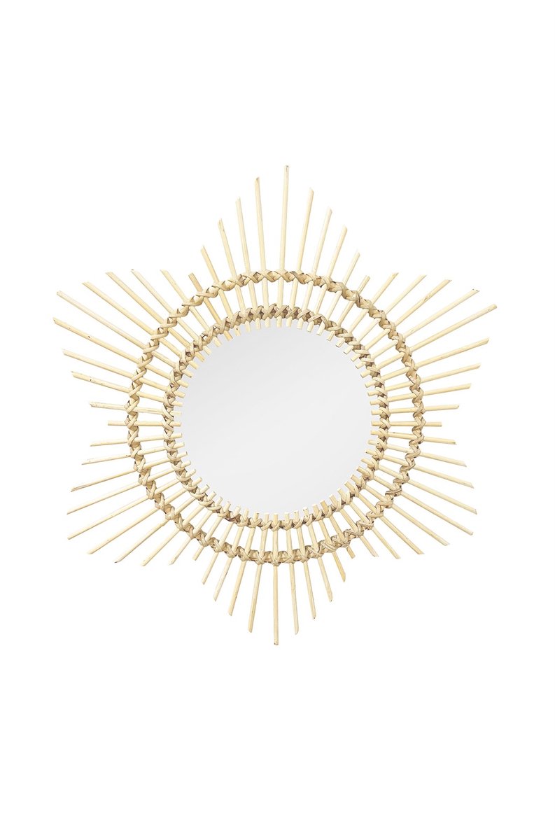 Padiro wandspiegel 70 x 70 x 2 cm - naturel - rotan - zonvormig rotan frame