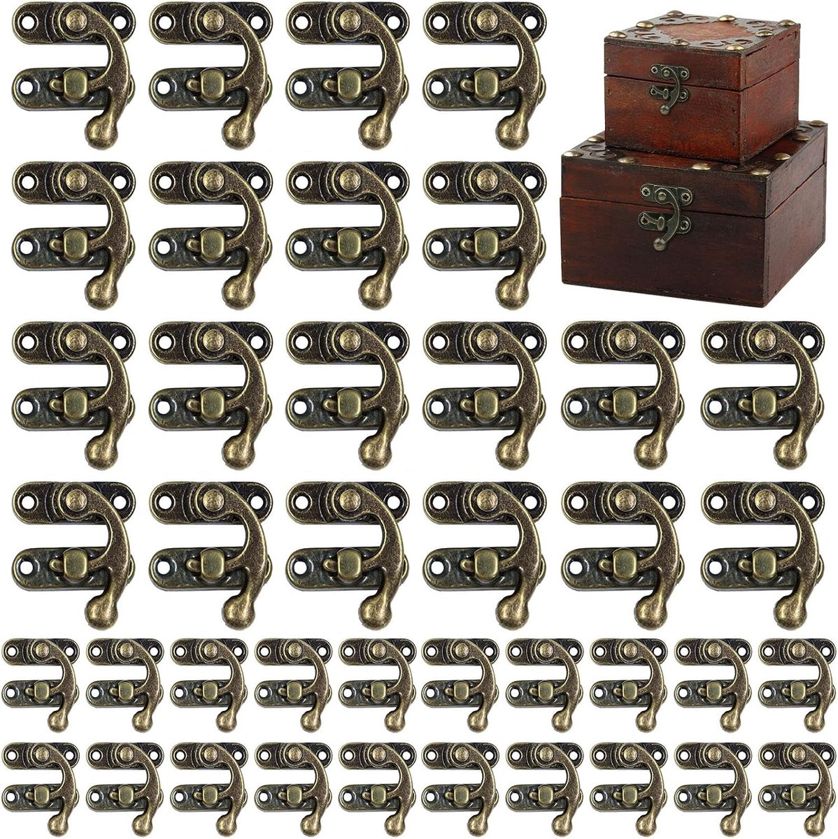 Grendel Beugels Kleine,Forreen 40 Stuks Latch Haak Metalen Stevig Duurzaam Rechtsaf Antieke decoratieve Haspe met Schroeven voor Houten Kisten, Sieradendoos, Geschenkdoos,2 Maten