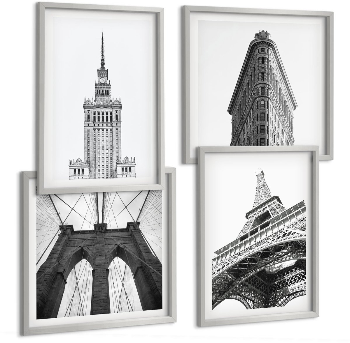 Coloray 4-Delige Schilderij Set - Architectonische Gebouwen In Zwart-Wit Minimalisme - 40 x 40 cm En 40 x 60 cm - Stijlvolle Wanddecoratie - Interieur - Stijlvolle Muurdecoratie