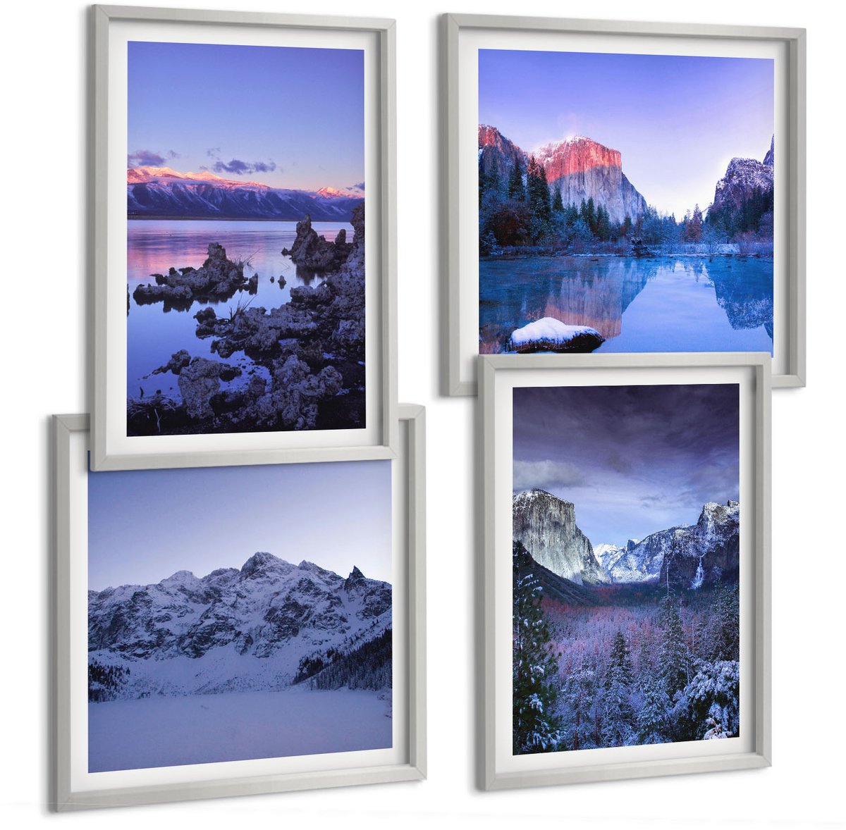 Coloray 4-Delige Schilderij Set - Berglandschappen Bij Schemering, Uitzicht Op Het Water - 40 x 40 cm En 40 x 60 cm - Schilderijen Set - Wanddecoratie - Woonkamer