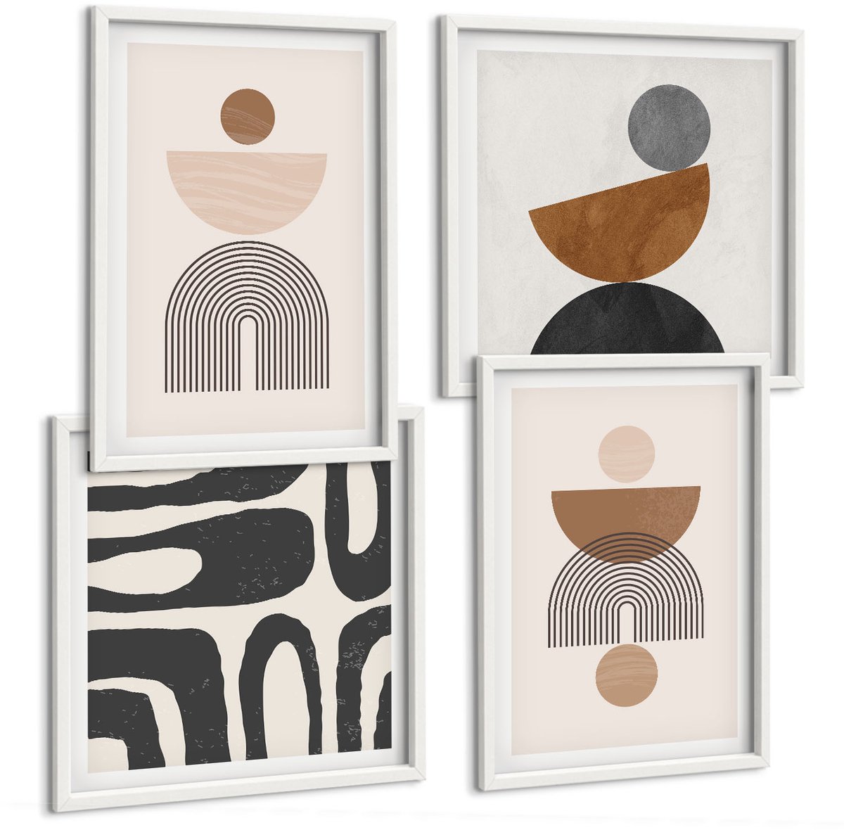 Coloray 4-Delige Schilderij Set - Abstracte Vormen, Modieus Boho-Design - 40 x 40 En 40 x 60 - Wanddecoratie - Woonkamer Decoratie - Decoratieve Schilderijen