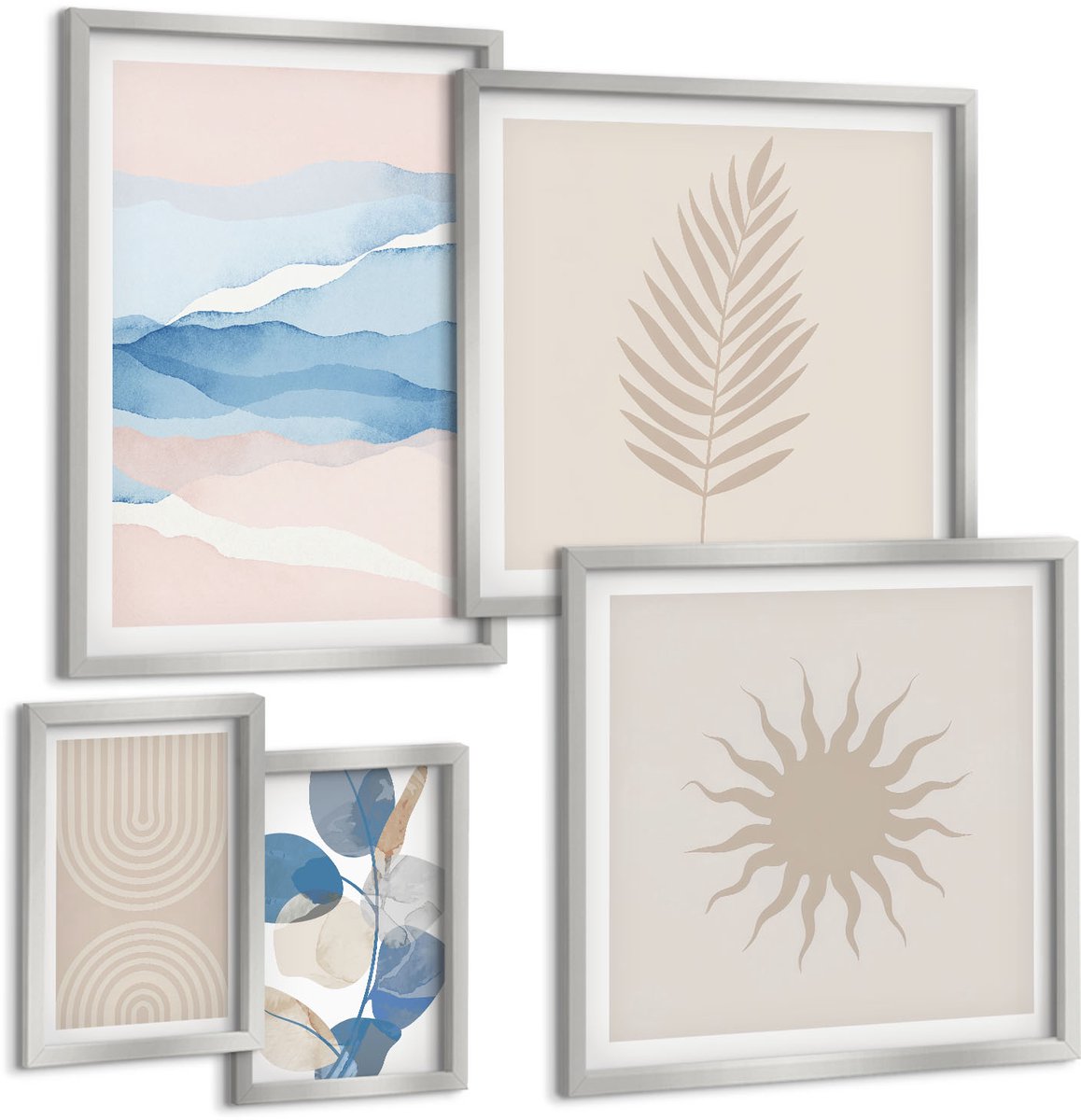 Coloray 5-Delige Schilderij Set - Bloemmotieven, Minimalistische Patronen, Boho-Stijl - 20 x 30 cm - Wanddecoratie - Muurdecoratie - Moderne Interieurdecoratie - Interieur Decoratie