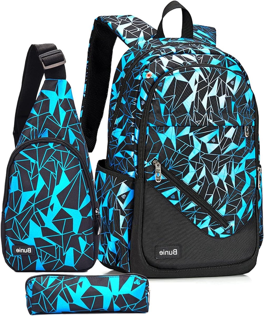 Jongens Rugzak Set - Schooltas Pennenbakje - Naar School Gaan - Waterafstotend Oxford Materiaal - Maat L - Blauw