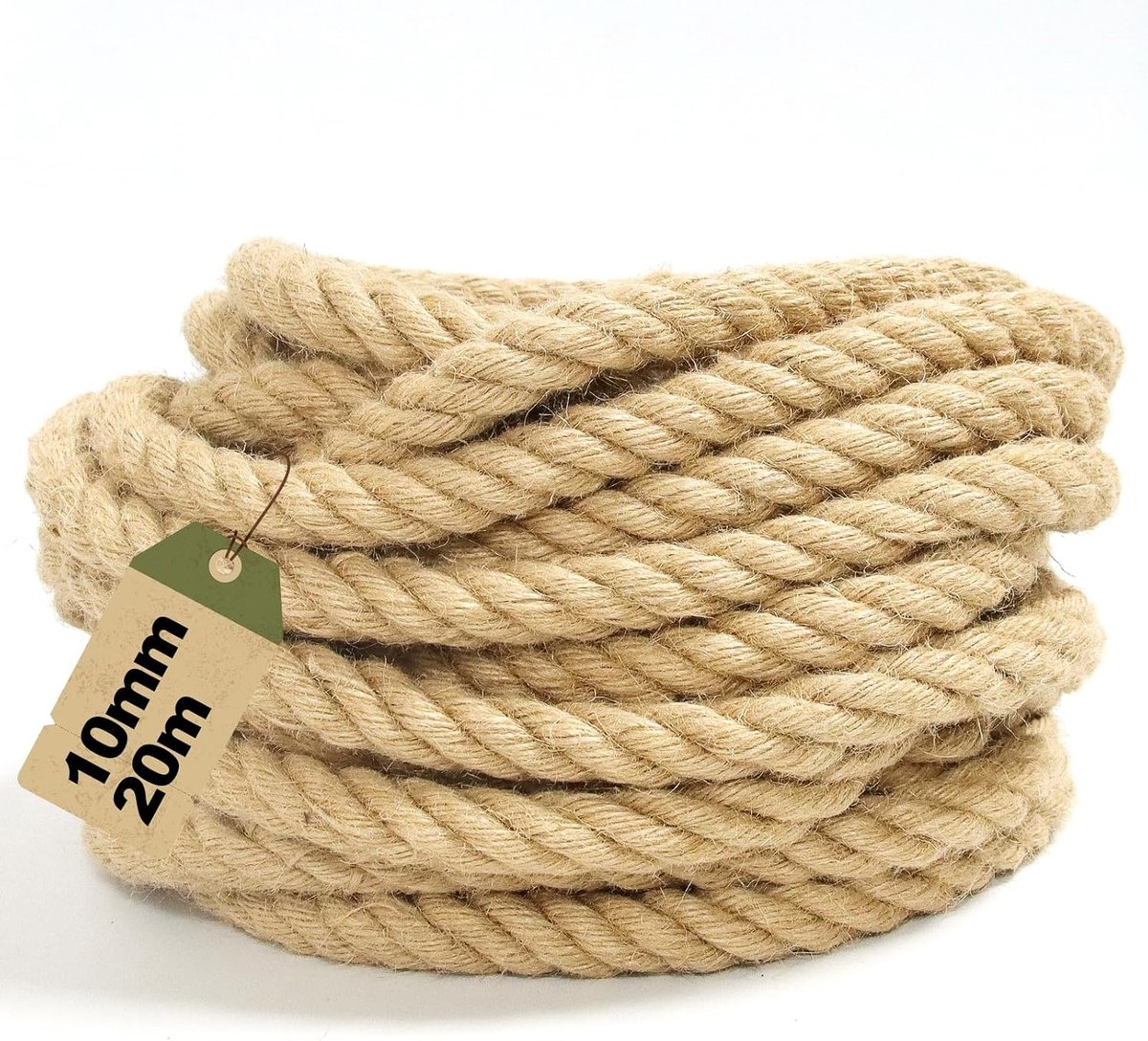Touw, 10 mm x 20 m, sterk henneptouw van natuurvezel, voor tuin, doe-het-zelf, decoratie