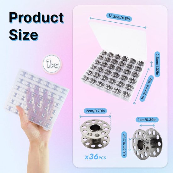 Dailygoods- Spoelen Set van 36 - Universele Metalen Spoelen - Naaimachine-accessoires - Opbergdoos - Compatibel met Standaard Naaimachines - Ideale Maten — afbeelding 4