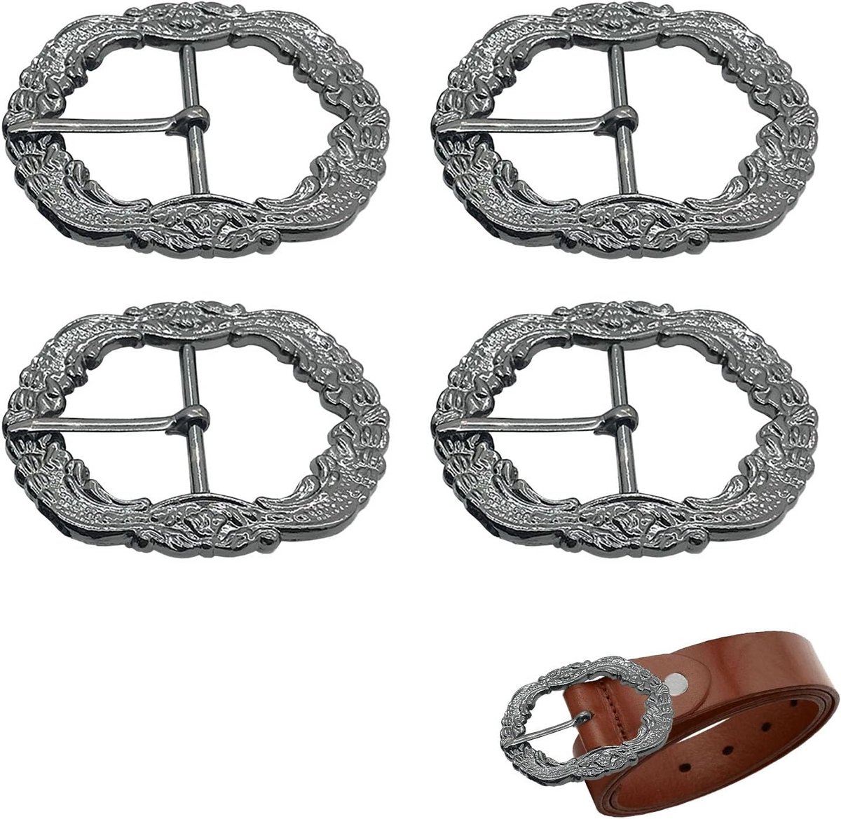 Set van 4 metalen gespen voor klederdrachtbroeken, robuust en stijlvol met traditioneel design, voor leren broeken en accessoires, 4,6 x 6 cm, riemgesp