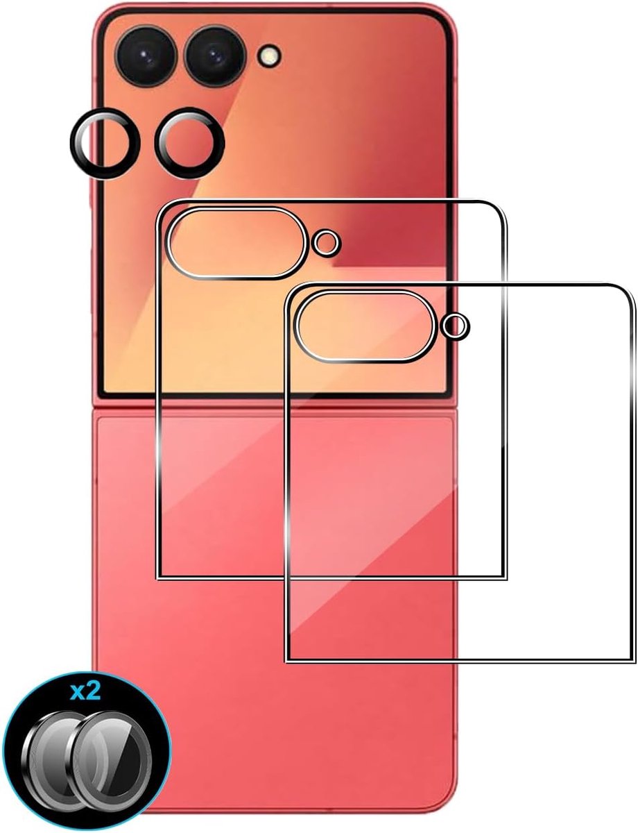 Beschermfolie voor Samsung Galaxy Z Flip 7 / Galaxy Z Flip 8 voor pantserglas, 2 stuks beschermfolie met 2 stuks camerabescherming, 9H hardheid displaybescherming, HD pantserfolie