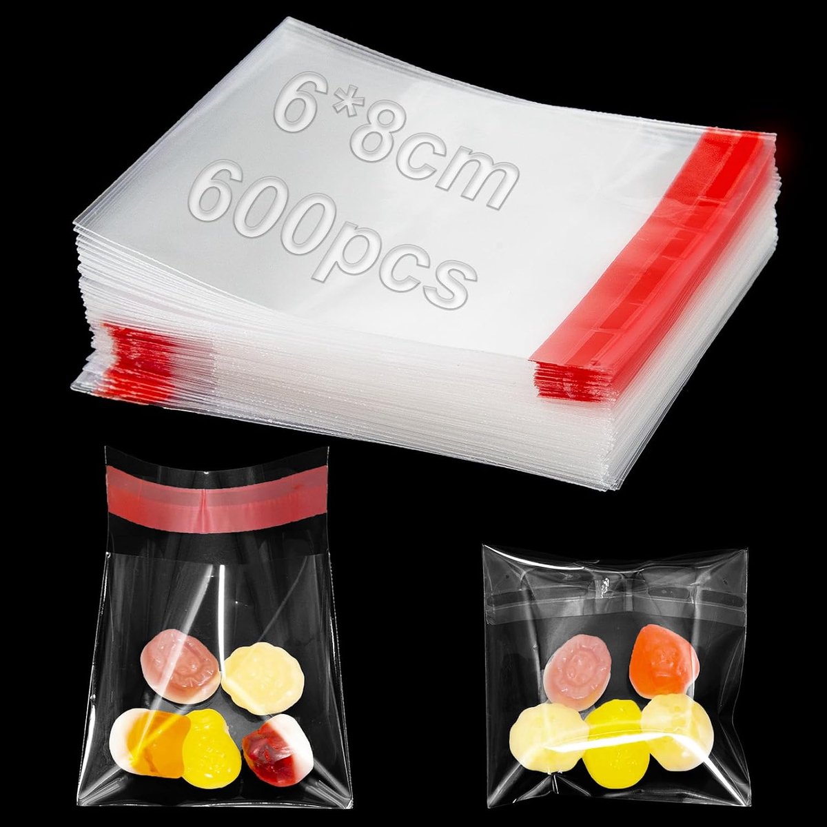 600Pcs Clear Cellofaan Zakken Kleine Verzegelbare Plastic Zak Zelfklevende Transparante Cellofaan Zakken 6x8cm OPP Plat Voor Koekjes Snoepjes Chocolade Sieraden Oorbellen