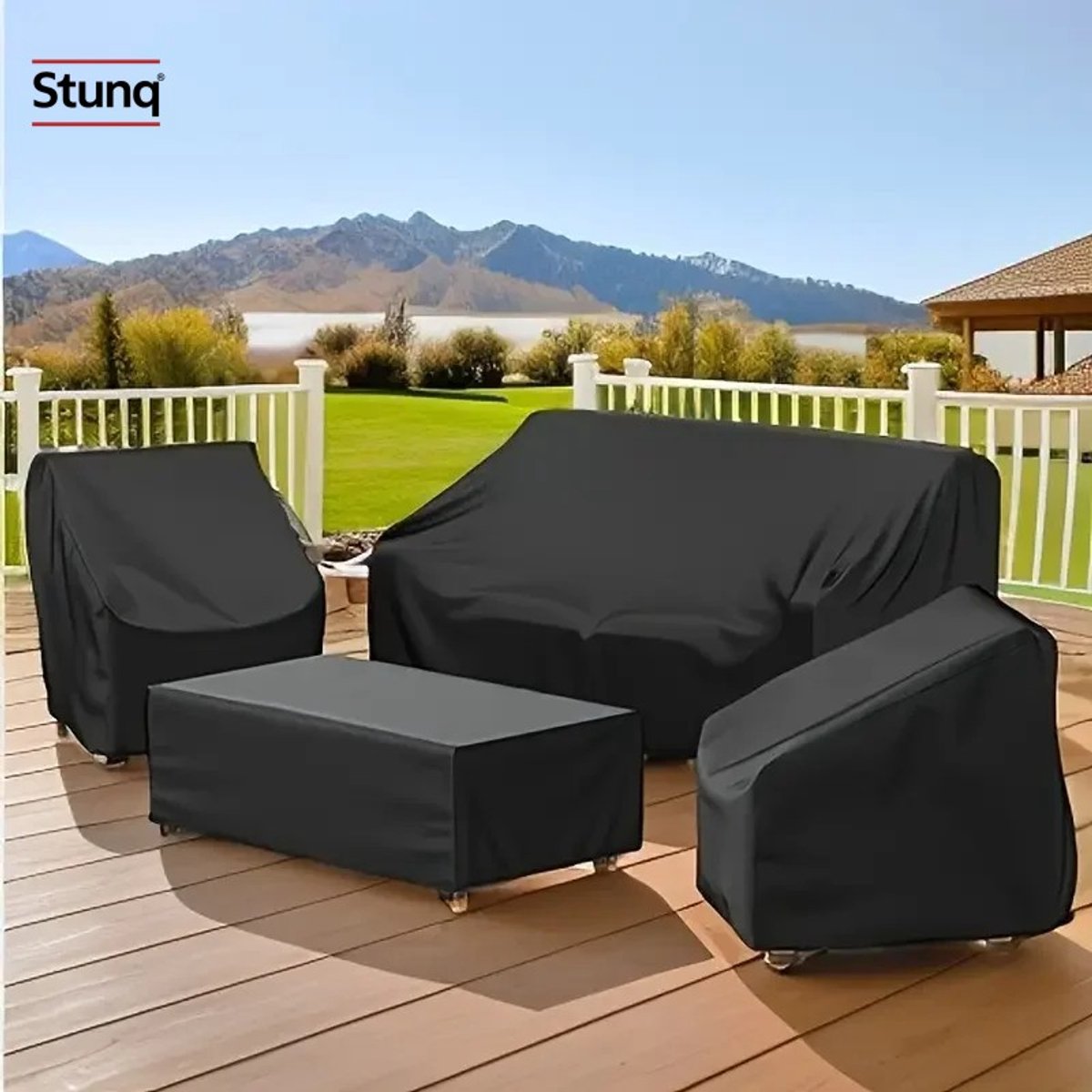 Stunq Outdoor hoes voor tuinmeubelset - beschermt bank, stoelen en tafel tegen regen, sneeuw en stof Zwart