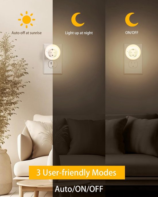 Nachtlampje met sensor - Stekkerlamp LED - Veilig Pad Verlichten - Stopcontact Verlenger - Warm Wit - Wit — afbeelding 5