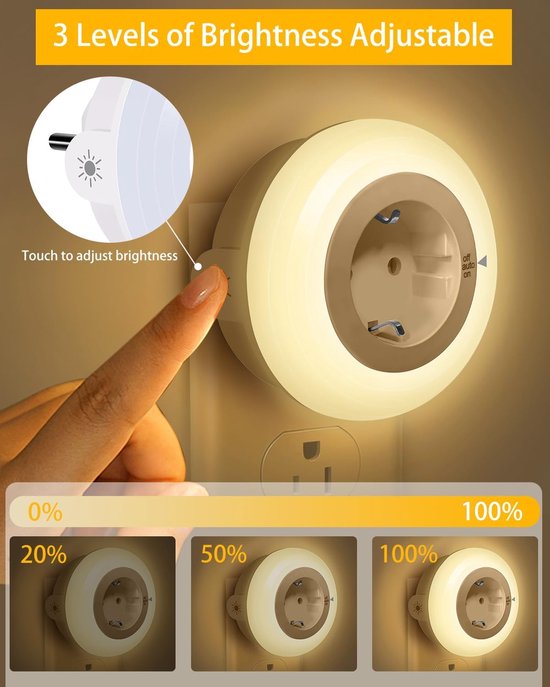Nachtlampje met sensor - Stekkerlamp LED - Veilig Pad Verlichten - Stopcontact Verlenger - Warm Wit - Wit — afbeelding 3