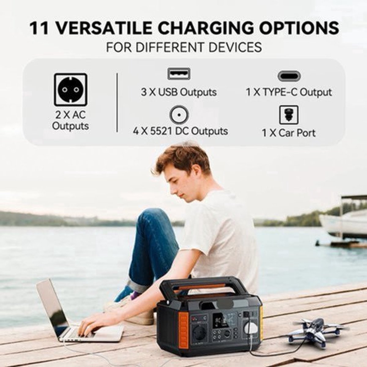 Draagbare Powerstation – Mobiele Accu – Noodstroom – met Zonnepannel - Zakelijke Energie – 520Wh Capaciteit – Zuivere Sinusgolf AC – Meerdere Aansluitingen