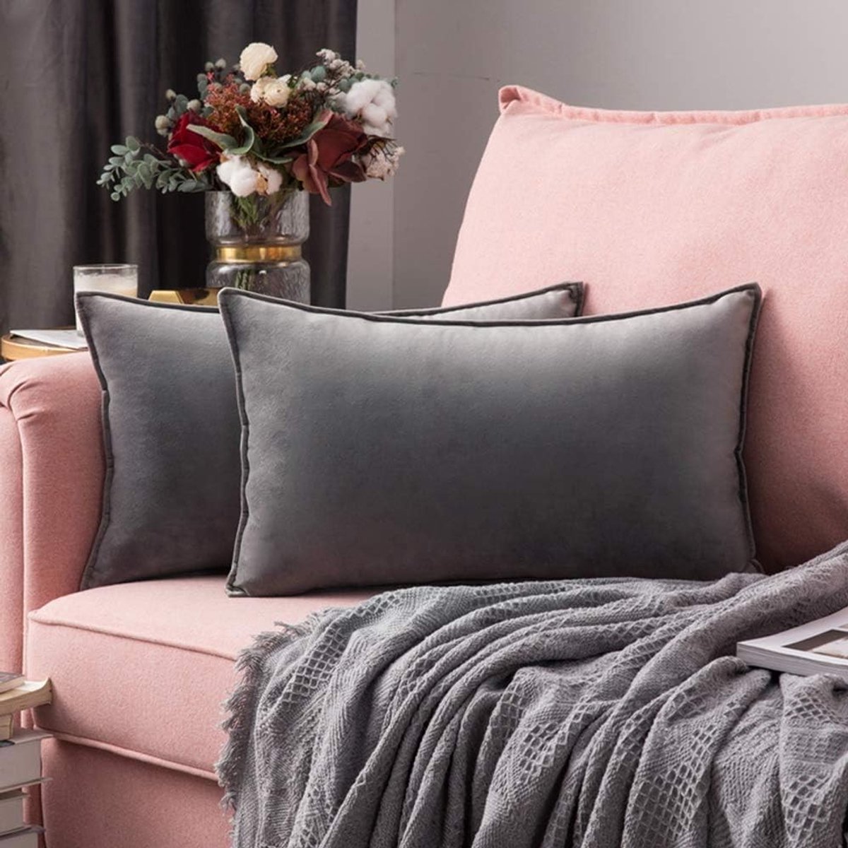 Set van 2 Luxe Velours Decoratieve Kussenhoezen voor Woonkamer en Slaapkamer met Onzichtbare Rits - 40x60 cm Kussenslopen
