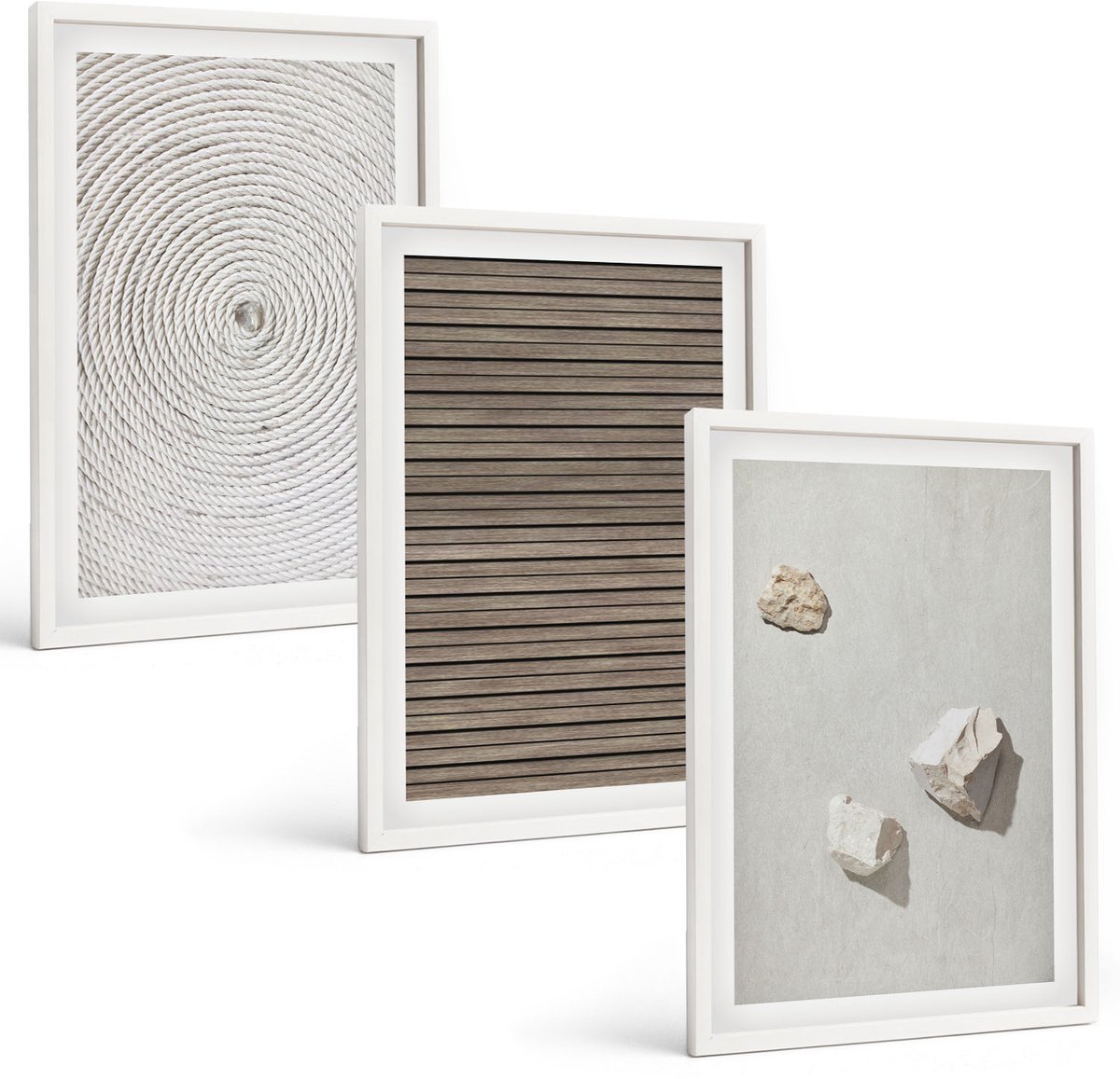 Coloray 3-Delige Schilderij Set - Natuurlijke Texturen: Hout, Stenen, Touw - 40 x 60 - Decoratieve Schilderijen - Woonkamer - Interieur - Muurdecoratie