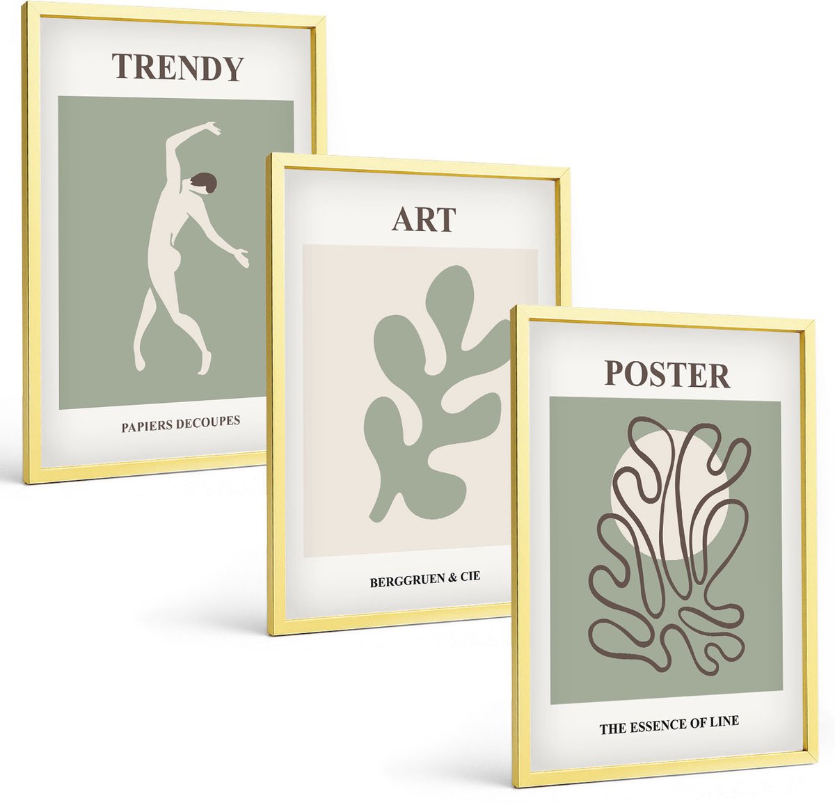 Coloray 3-Delige Schilderij Set - Boho-Plantenpatronen In Warme Tinten Met Natuur. - 40 x 40 cm En 40 x 60 cm - Wanddecoratie - Schilderijen Set - Interieur - Stijlvolle Muurdecoratie