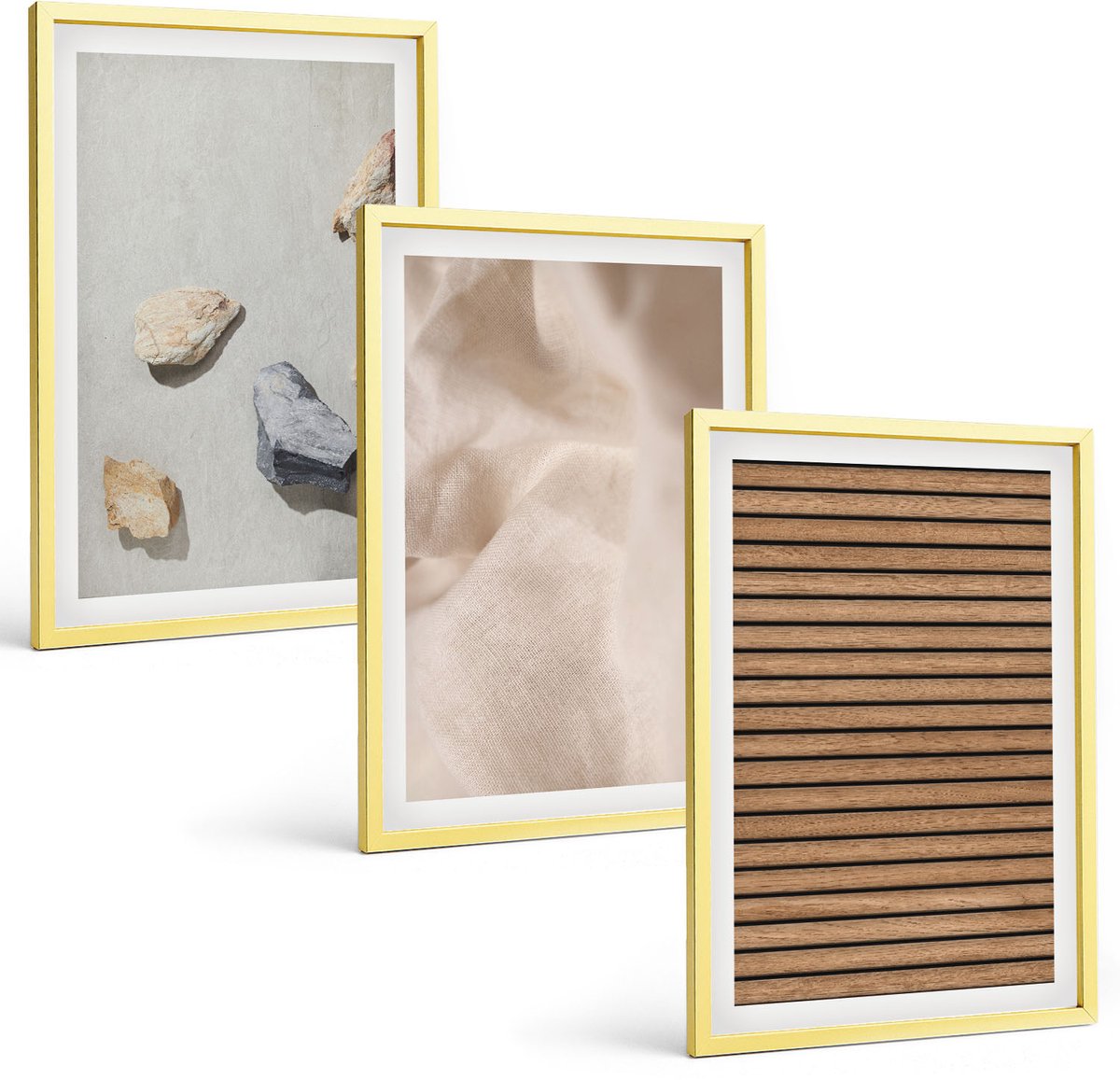 Coloray 3-Delige Schilderij Set - Stenen Hout Stof Diverse Texturen - 40 x 40 cm En 40 x 60 cm - Muurdecoratie - Interieur Decoratie - Stijlvolle Muurdecoratie