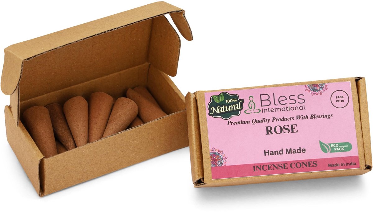 Bless International Rose 100%-Natural-Incense-Cones Handgemaakte-Hand-Dipped Organic-Chemicals-Free - ShopVlot