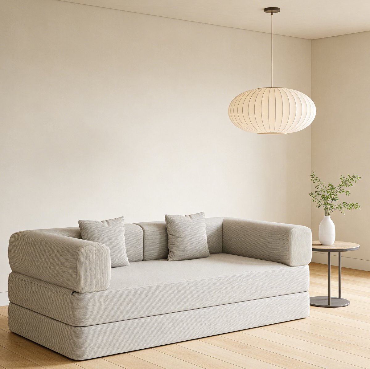 MIVRAY Slaapbank 200 x 100 x 70 cm Uitklapbaar Met Kussens En Antislip Onderzijde Voor Woonkamer Slaapkamer En Studio Corduroy Gebroken Wit