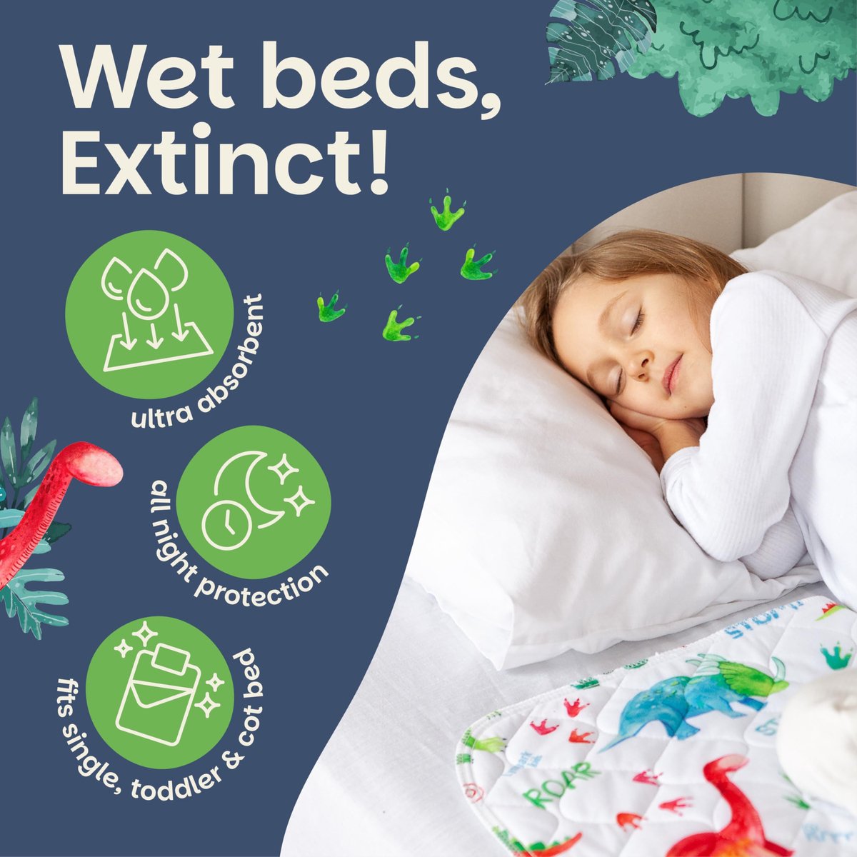 Lynmark® Potty Training Bed Pad, matrasbeschermer voor nachtelijke waterdichte bescherming - Dinosaurus - ShopVlot