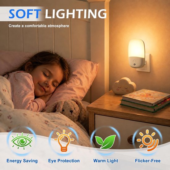 Nachtlicht Steckdose - Nachtlampje Sensor - Oriëntatie Verlichting - Met Dimmersensor - 2 stuks - Wit — afbeelding 3