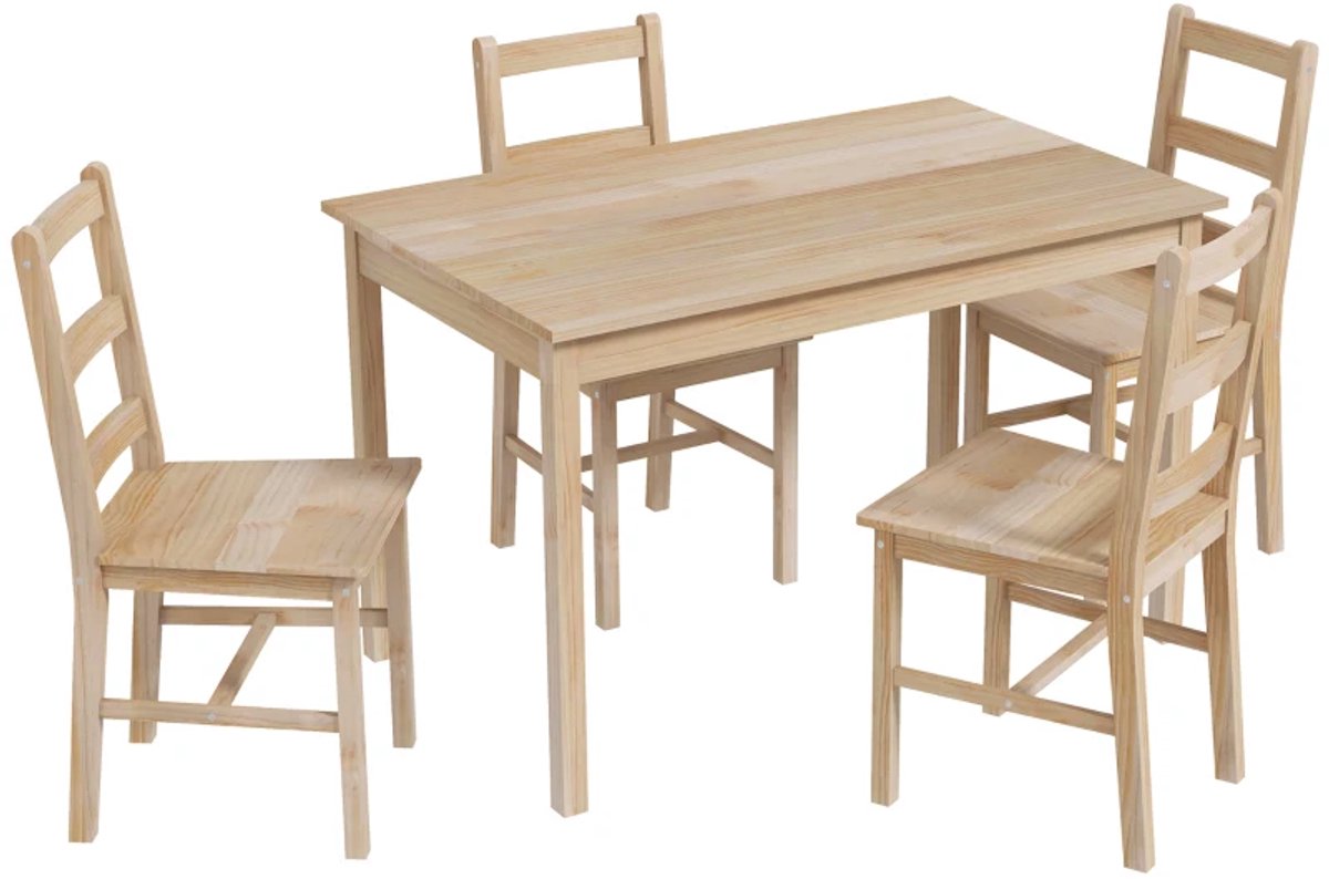 Eethoek - 5-delige Eetgroep - Eettafel Met Stoelen - Zitgroep - Massief Hout - 118 x 73 x 75 cm - Naturel