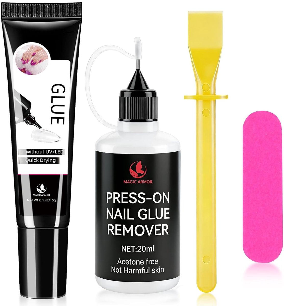 Gel nagels starterspakket - Kleur 03 - 15 g Gelnagellijm + 20 ml Verwijderaar - Sneldrogend zonder UV-lamp - Voor press-on nagels en kunstnagels