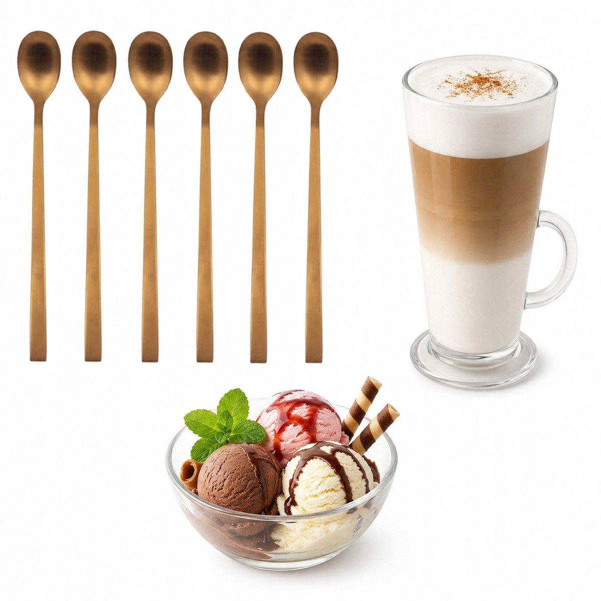 Gouden Latte Lepels Oro - Set van 6 - 21 cm - Roestvrij Staal