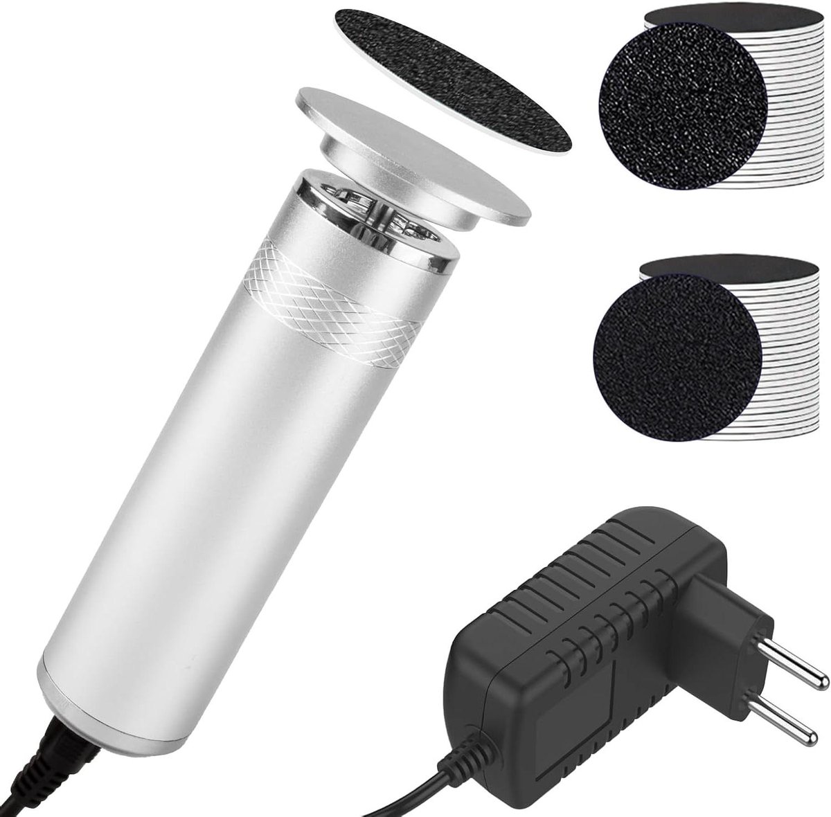 Elektrische Eeltverwijderaar - Voetvijl Reservepads - Voetverzorging Thuis - Instelbare Snelheid - 60 Reservepads - Zilver