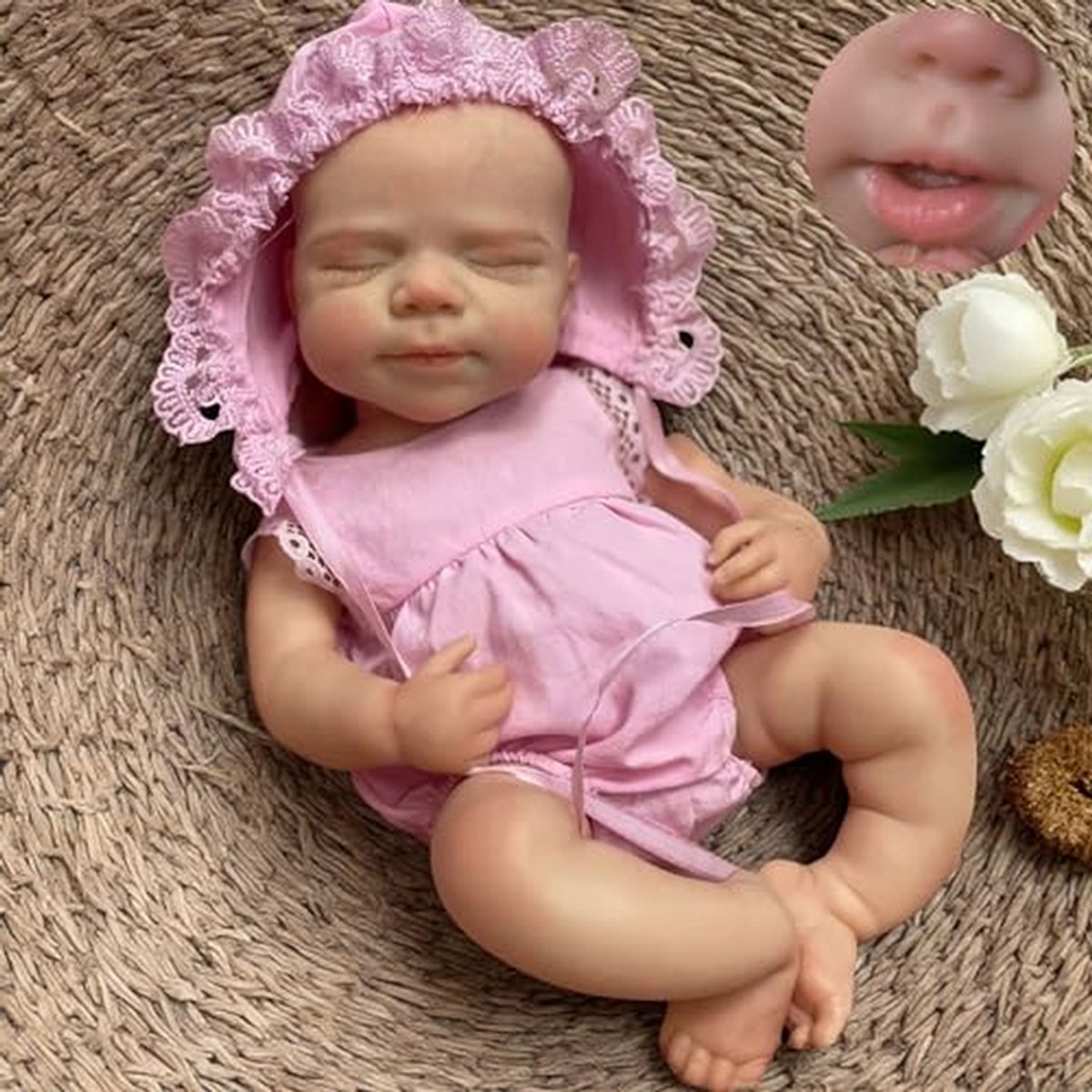 Realistische Pop - Babypop Meisje - Rollenspel Speelgoed - Volledig Siliconen Lichaam - 33 cm - Roze