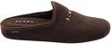 Bruine pantoffel met logo 'SCAPA HOME WEAR' aan de binnenkant.