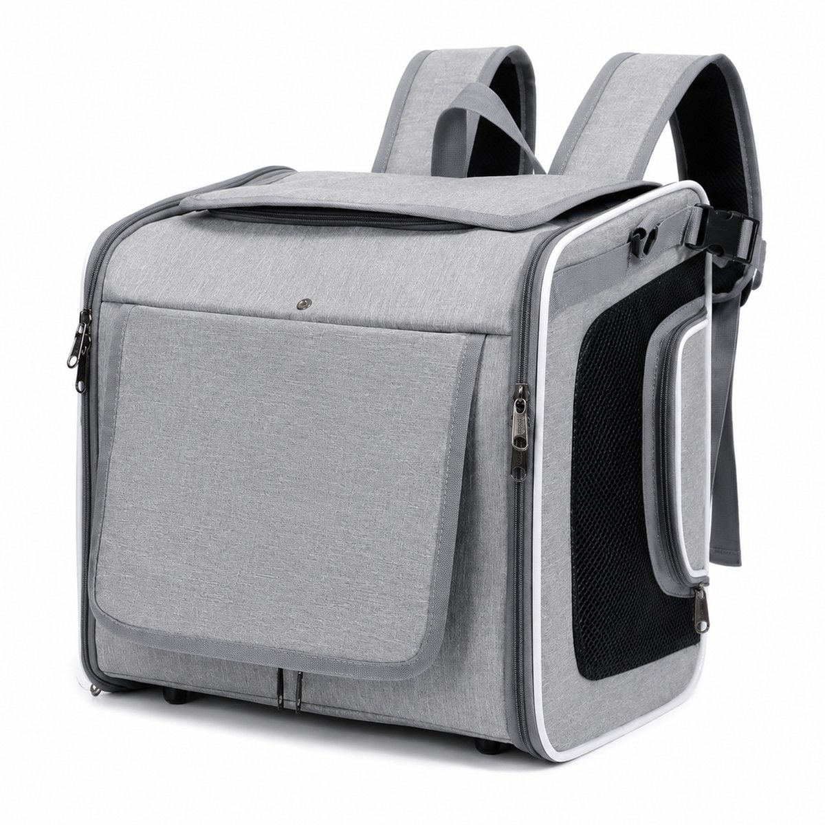 Wishdor Huisdieren rugzak - Uitbreidbaar en opvouwbaar - Met ademend gaas en verstelbare banden - Voor honden en katten reizen - Stof - Grijs - L 58 x B 31 x H 26 cm