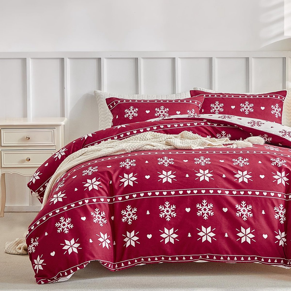 Tokokimo, Kerstmis dekbedovertrek voor tweepersoonsbed, 3-delige beddengoedset van microvezel met kerstmotief - ShopVlot