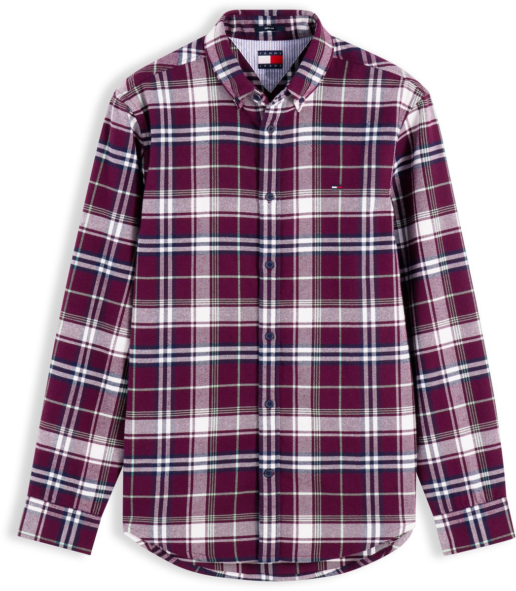 Tommy Jeans Overhemd Tjm Reg Flannel Check Shirt Ext Dm0dm23528 0qk Calypso Berry Check Mannen Rood