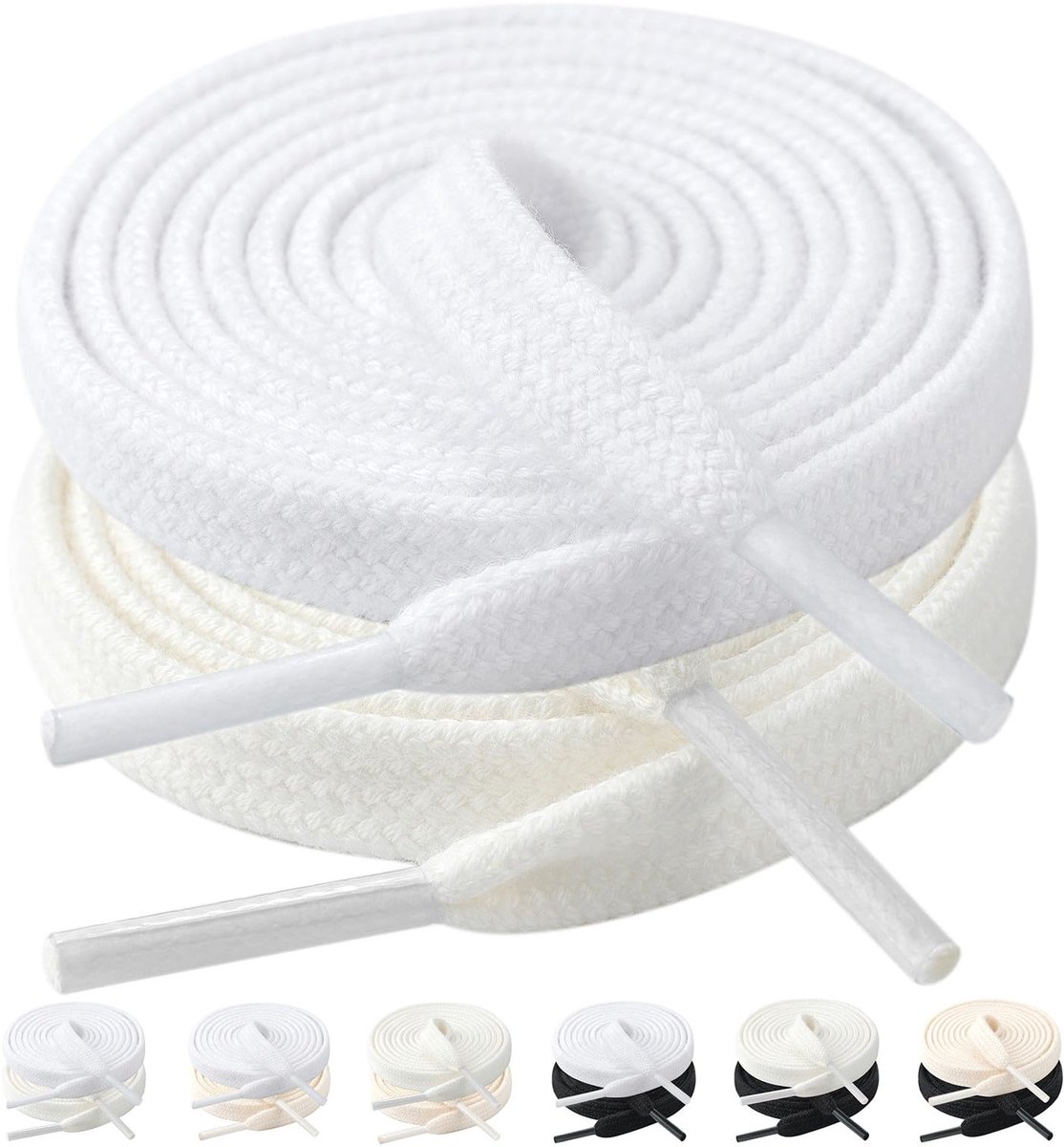 Stepace 2 paar platte schoenveters van 100% katoen, 8 mm breed scheurvaste veters voor sneakers, sportschoenen - ShopVlot