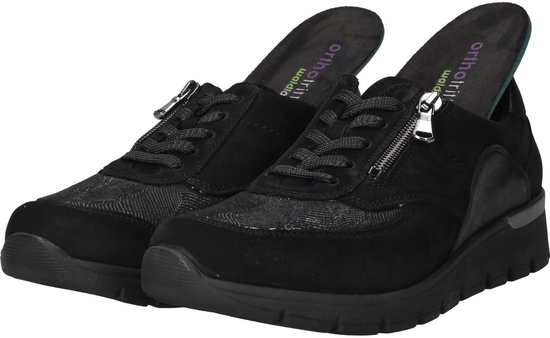 Zwarte Waldlaufer sneakers met rits en een decoratieve print op de neus. Zolen met 'ortho' opdruk.